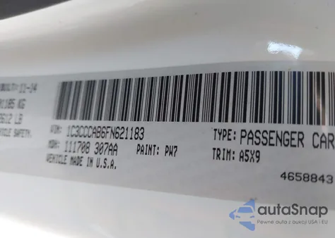 2015 Chrysler 200 Limited z USA, uszkodzony, nr VIN 1C3CCCAB6FN621183